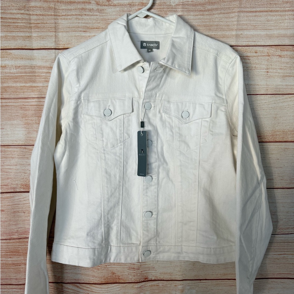 Tractr New with Tags Women's White Denim Jacket - Button Front